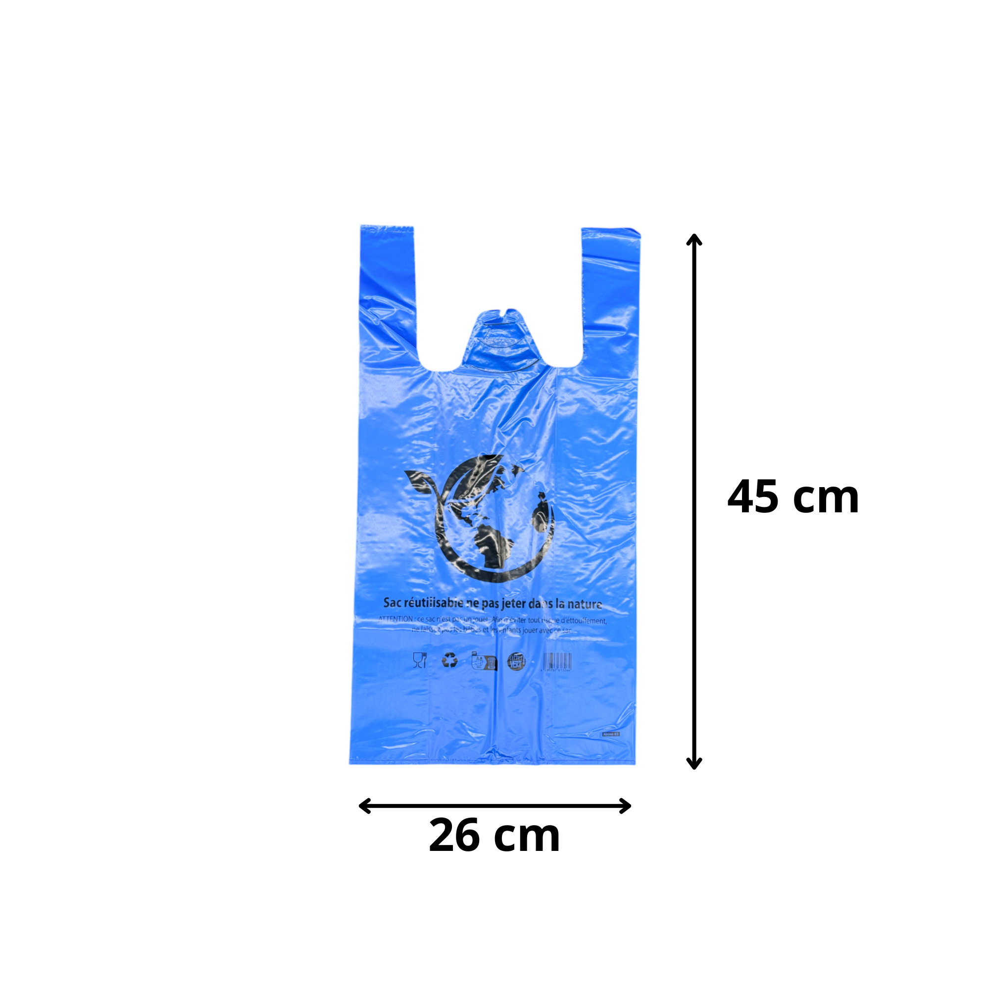 Sac  à bretelles en plastique réutilisable bleu 26+12x45 cm 50 microns